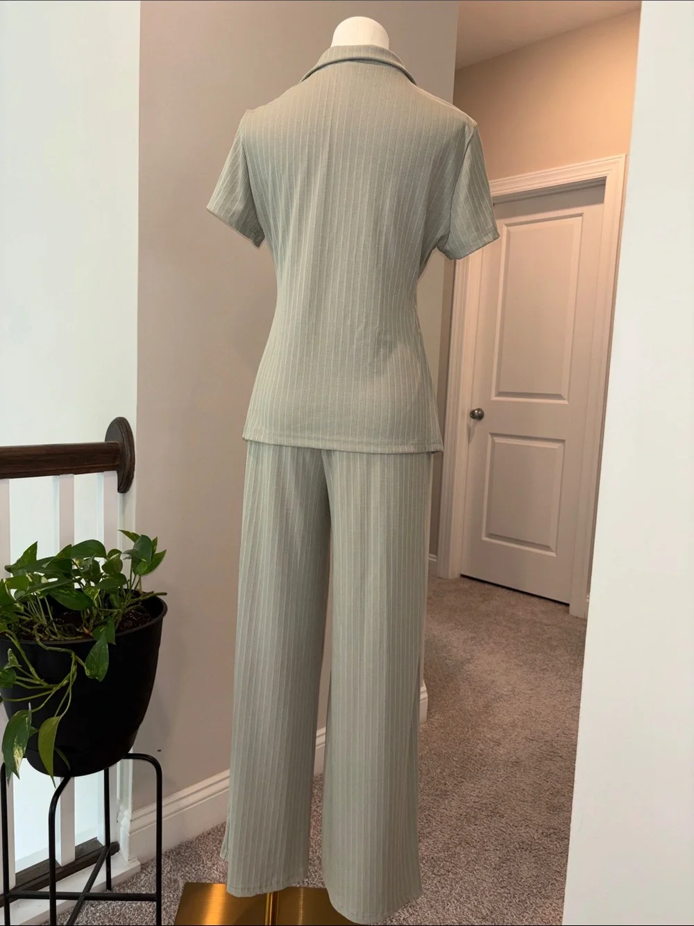 Light Sage Ribbed Two-Piece Lounge Set